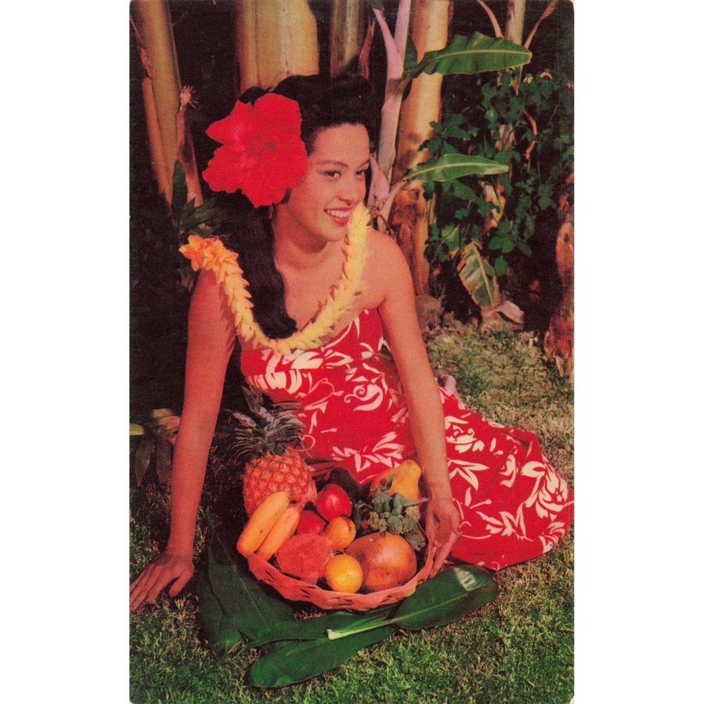Vintage Hawaii Postcard Mike Roberts Tropical Fruit Hula Girl C9144 Honolulu